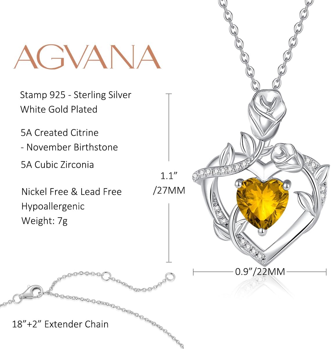AGVANA Valentines Day Gifts Rose Birthstone Necklace for Women Sterling Silver Rose Flower Heart Necklace Fine Jewelry Anniversary Birthday Gifts for Women Wife Mom Her, Length: 18"+2" - Image 6