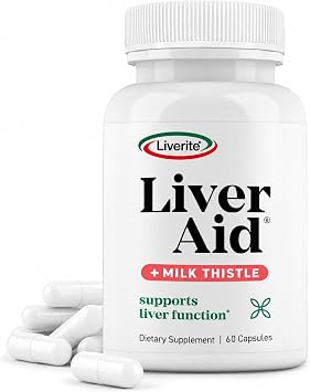LIVERITE Liver Aid with Milk Thistle 60 Capsules, Liver Support Supplement with Amino Acids, Choline, Milk Thistle & Vitamin B12 Supports Healthy Liver Function, Energy & Metabolism