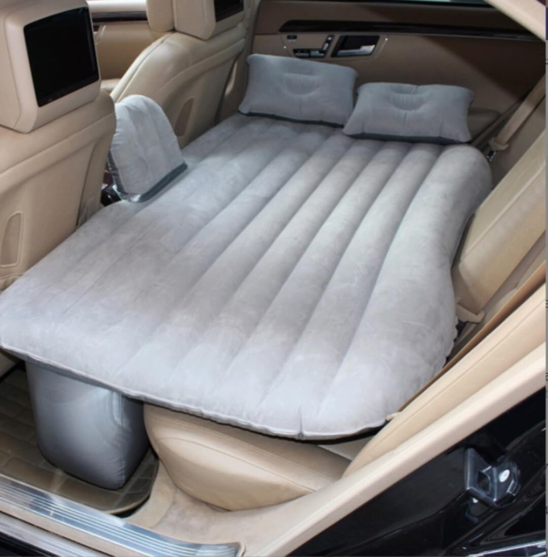 Inflatable Car Bed Mattress for Back Seat with Air Pump, Portable Travel Sleeping Mattress for SUV, Sedan & MPV, Waterproof Flocked Air Bed with 2 Pillows for Camping, Road Trips & Car Travel