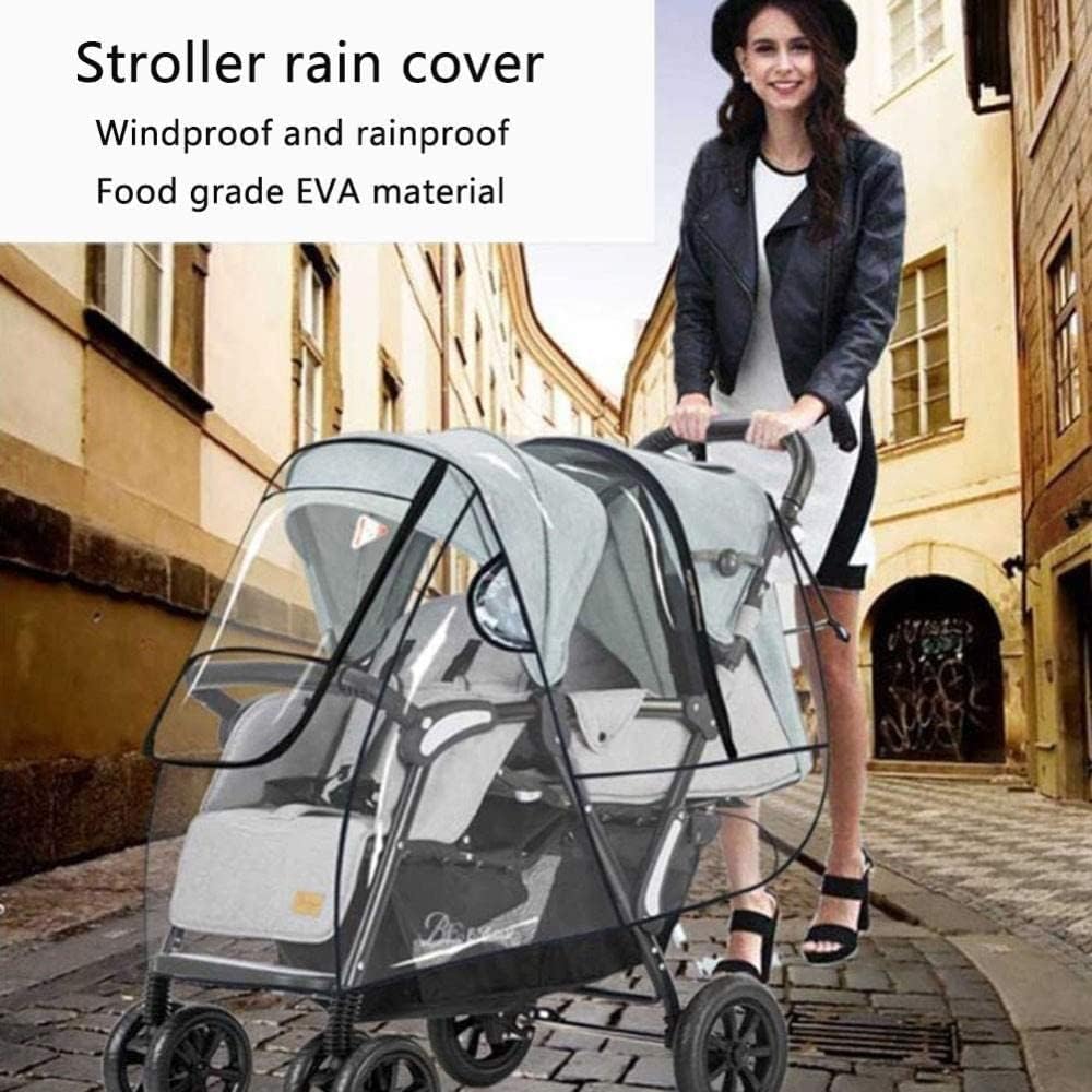 Universal Double Baby Stroller Rain Cover Waterproof, Travel Strollers Raincoat - Pushchairs Accessories Baby Carriage Rain Cover - Windproof Protection Outdoor Use Easy to Install and Remove