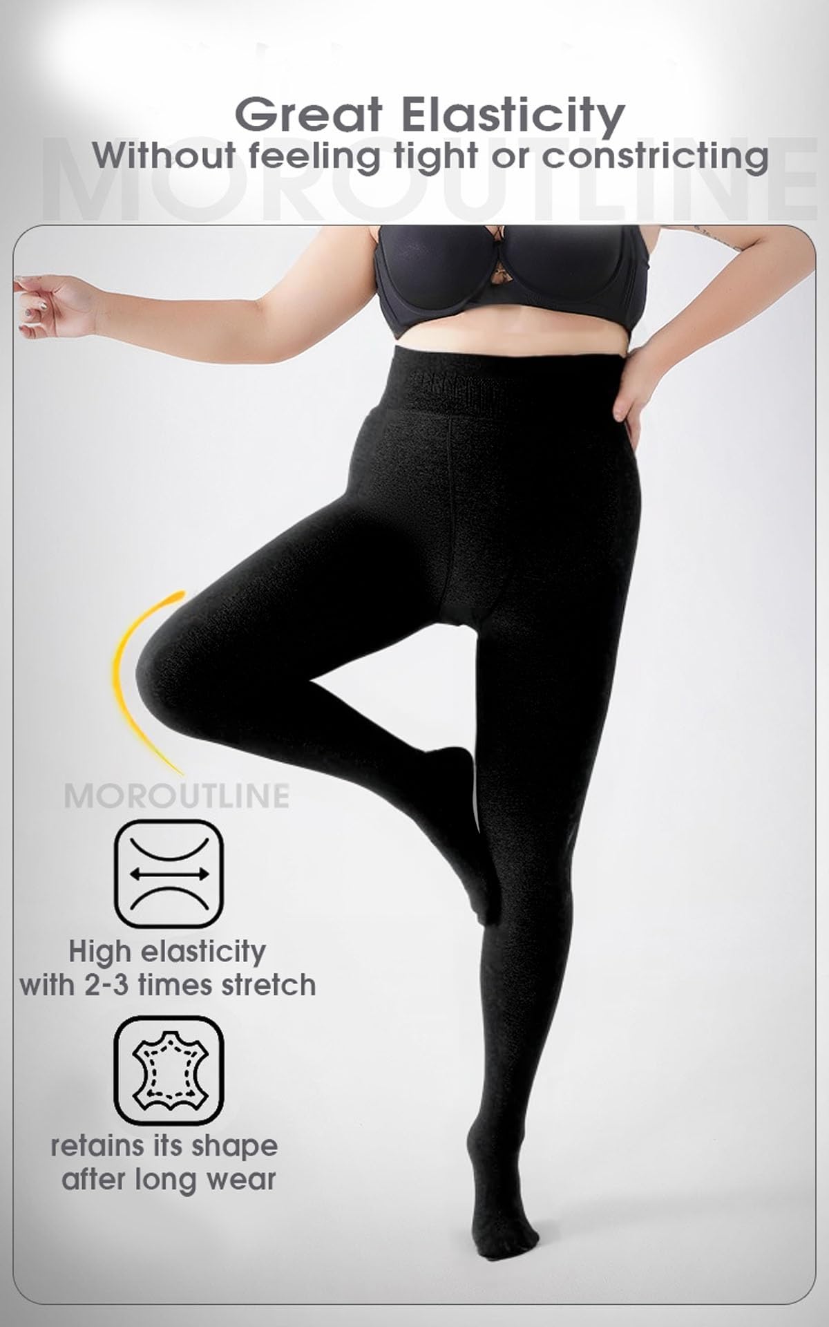 Medias para mujer, con forro polar, cálidas, opacas, con parte superior de control, Negro -, XL