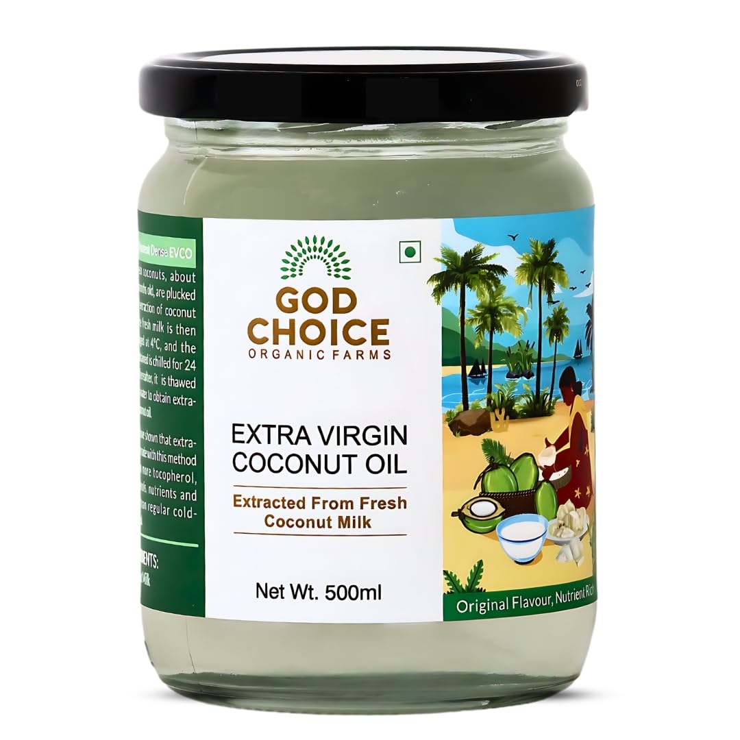 GOD CHOICE ORGANIC FARMS Pure Extra Virgin Coconut Oil 500 Ml | Extracted From Coconut Milk | Cold Extraction Process | Best For Cooking, Baby Massage And Hair Use (B0D3PMP6HB) Amazon Price History, Amazon Price Tracker