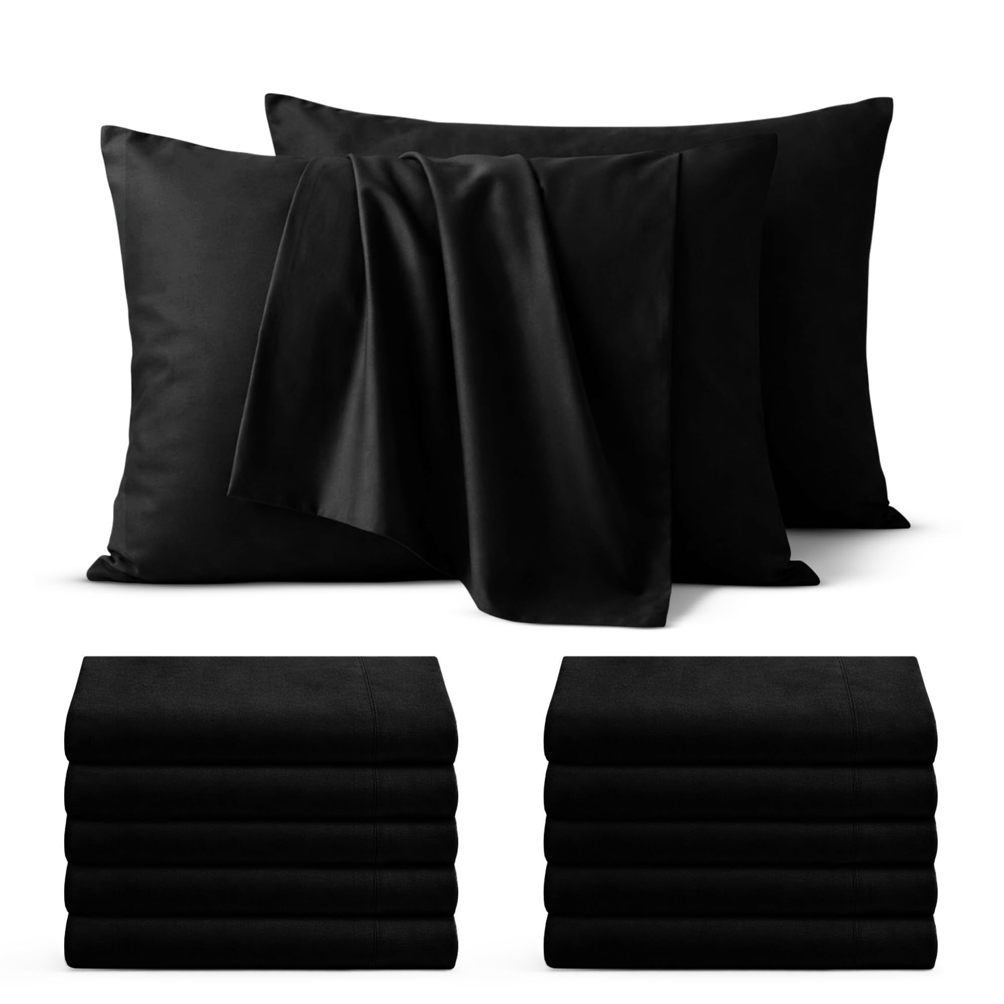 BEDIO Black Pillow Cases 10 Pack – Ultra Soft Brushed Microfiber Pillowcases Standard Size with Envelope Closure, Breathable, Wrinkle Free, Durable Set of Pillow Covers (50 x 75 Cm)