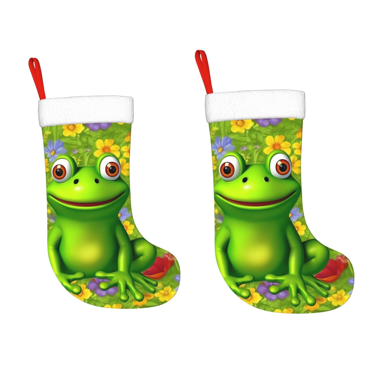 KLOPH 2 Pack 18 Inches Christmas Stockings Personalized Frog Xmas Stocking Hanging Decoration Fireplace Stocking for Holiday Xmas Tree Christmas Fireplace Decor Gifts