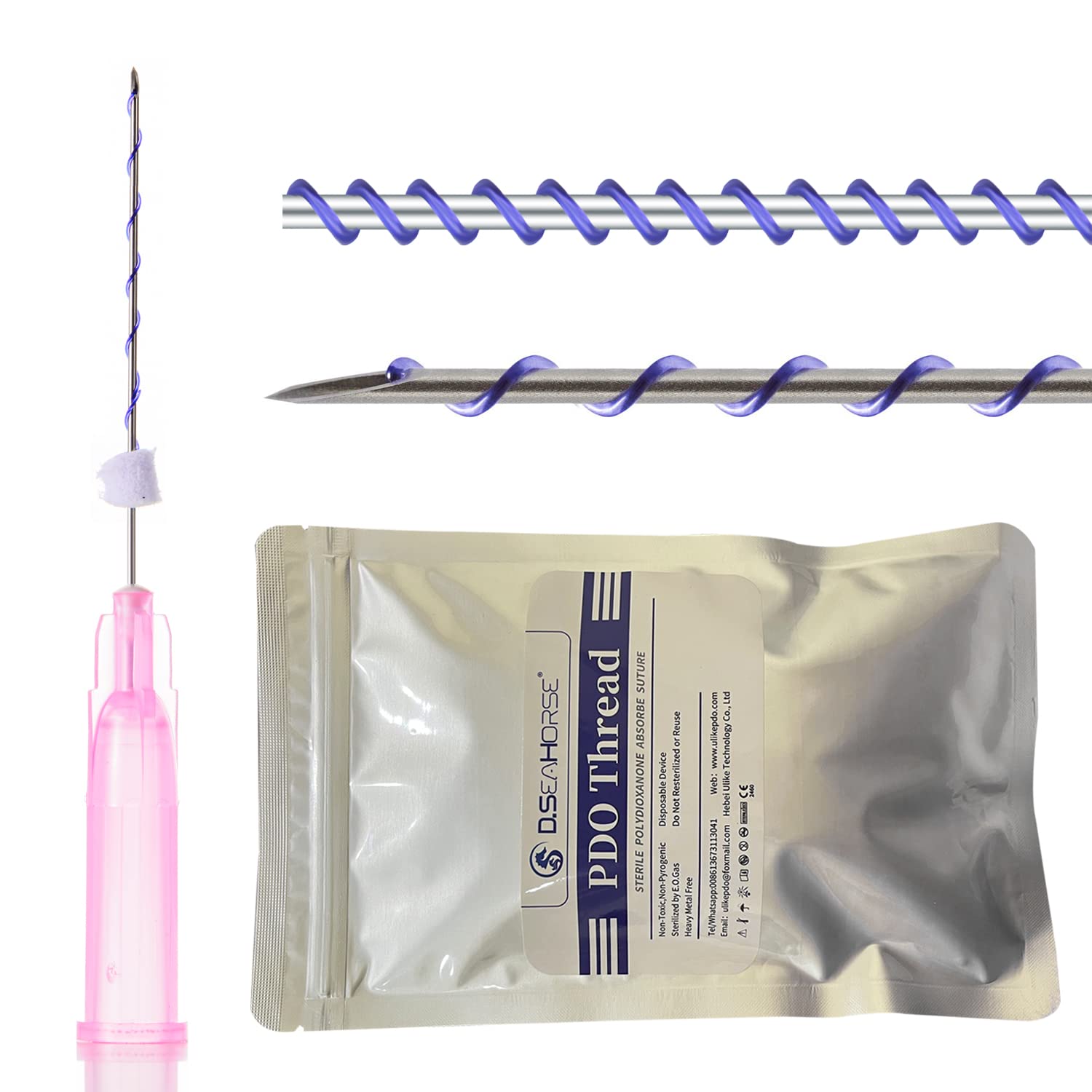 D.seahorse Pdo Thread for Face Lift/Long Lasting Mono Screw Thread/Pdo Thread Sharp 29G 50mm (Mono Screw 29G 50MM)(20pieces)