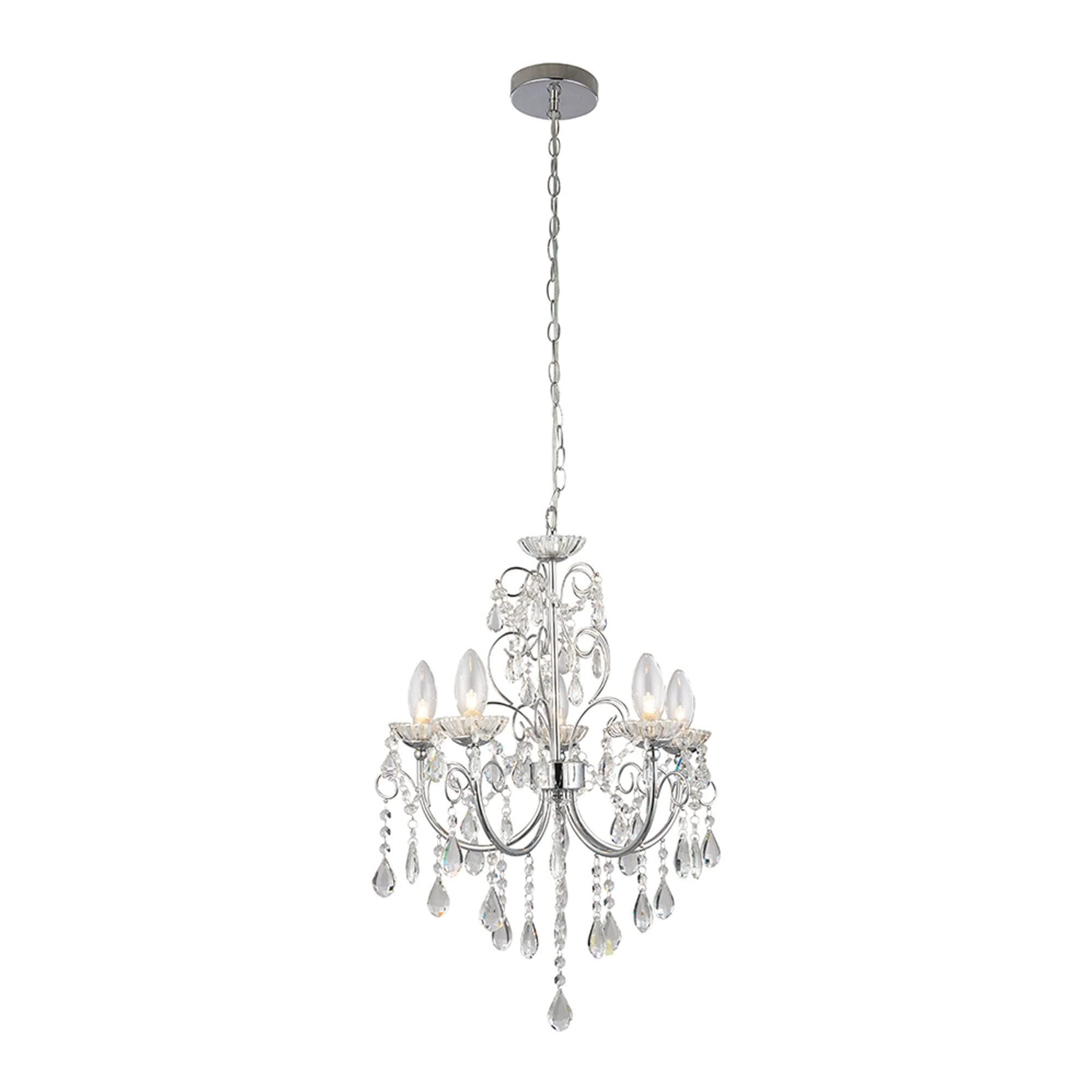 Endon Light Tabitha 5Lt Pendant Ip44 18W Clear Crystal (K9) Glass Detail & Chrome Effect Plate Lampshade