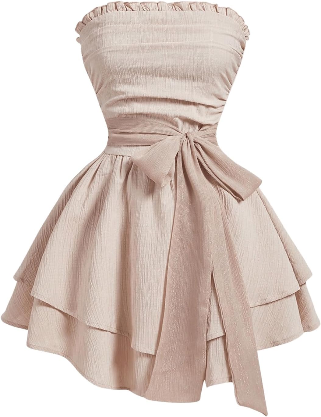 SOLY HUX Women's Strapless Tube Dress Bow Front Sleeveless Tiered Layered Ruffle Hem A Line Short Dresses