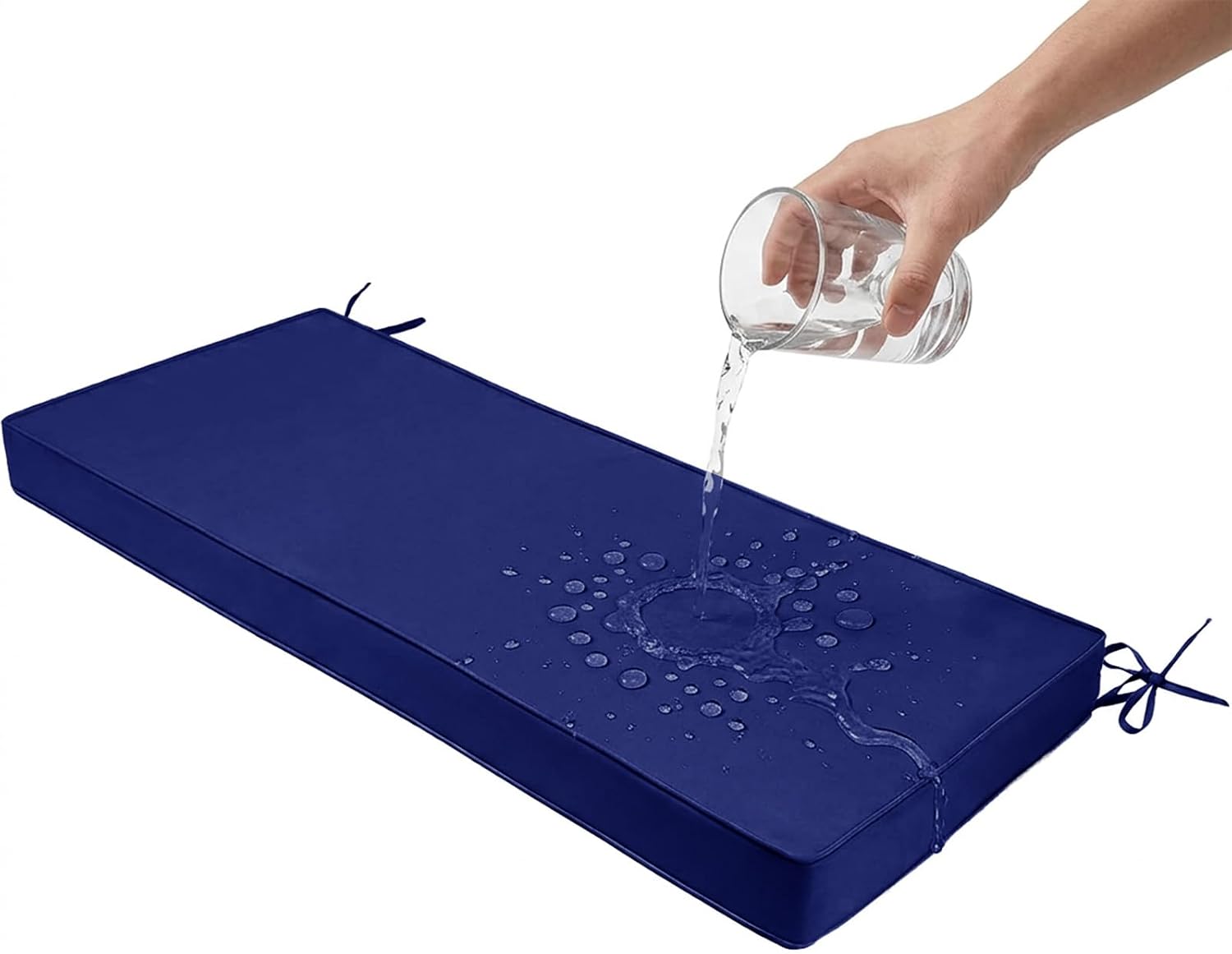 Waterproof Outdoor Bench Cushion, Fade Resistant Patio Furniture Seat Pad, High Resilience Replacement Cushion with Piping for Garden Porch Swing, 2 Inch Thick,Dark Blue,54×24×2in