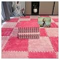 12 Pieces Soft Shaggy Area Rugs, Fluffy Interlocking Carpet Tiles, Non-Slip Splicing Carpet Floor Tiles for Indoor Home Residential, 12"x12"(Color:Pink+Rose Red)