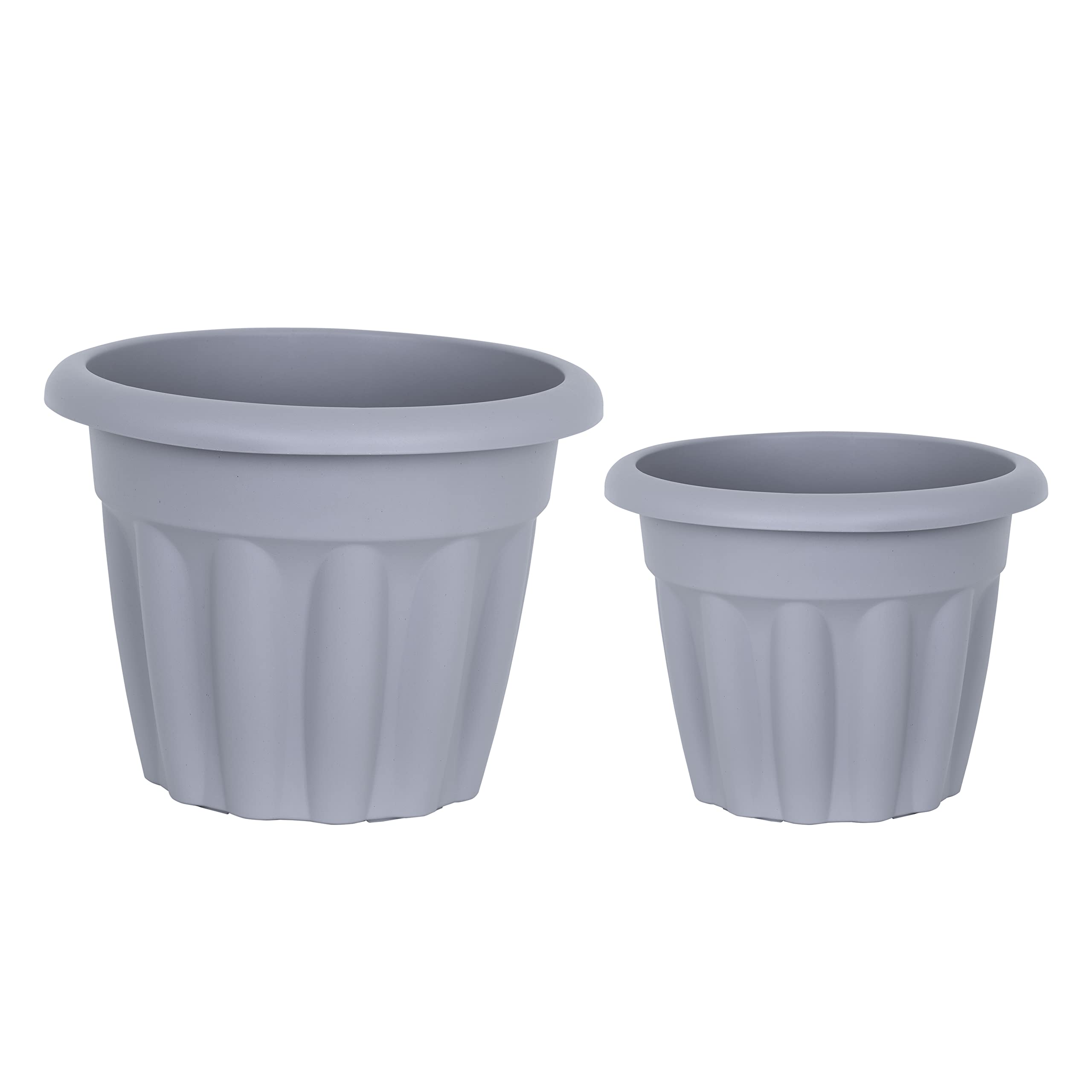 M1SS Set of 25cm and 33cm Round Grey Planter Upcycled Plastic Flower Pot Garden Plant Container Indoor or Outdoor Home Decoration Basket