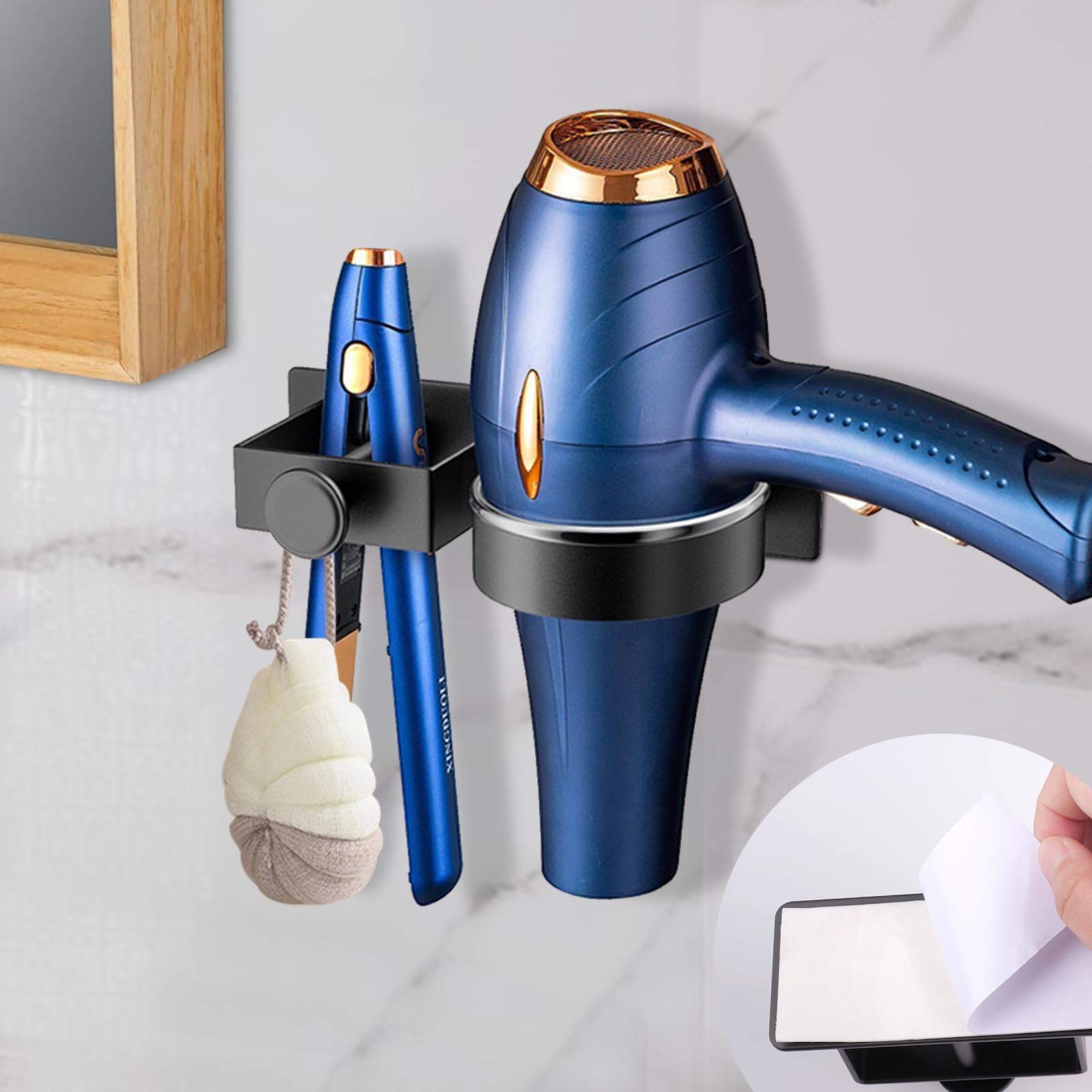 Supporto Phon e Piastra Senza Foratura, Porta Piastra per Capelli, Senza Foratura Porta Phon da Parete per Camere da Letto e Barbiere, Nero