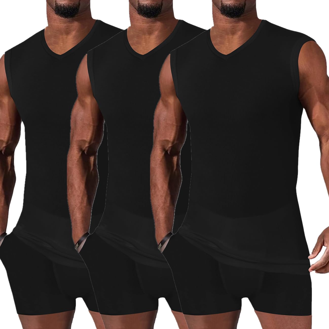 HOTCAT Pack de 3 camisetas de tirantes para hombre con cuello redondo de algodón
