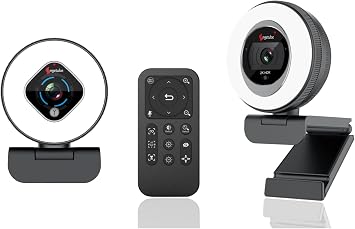 Angetube Webcam, 2K Streaming Webcam with Ring Light, HDR Laptop Camera with Remote and 1080P Webcam with Light
