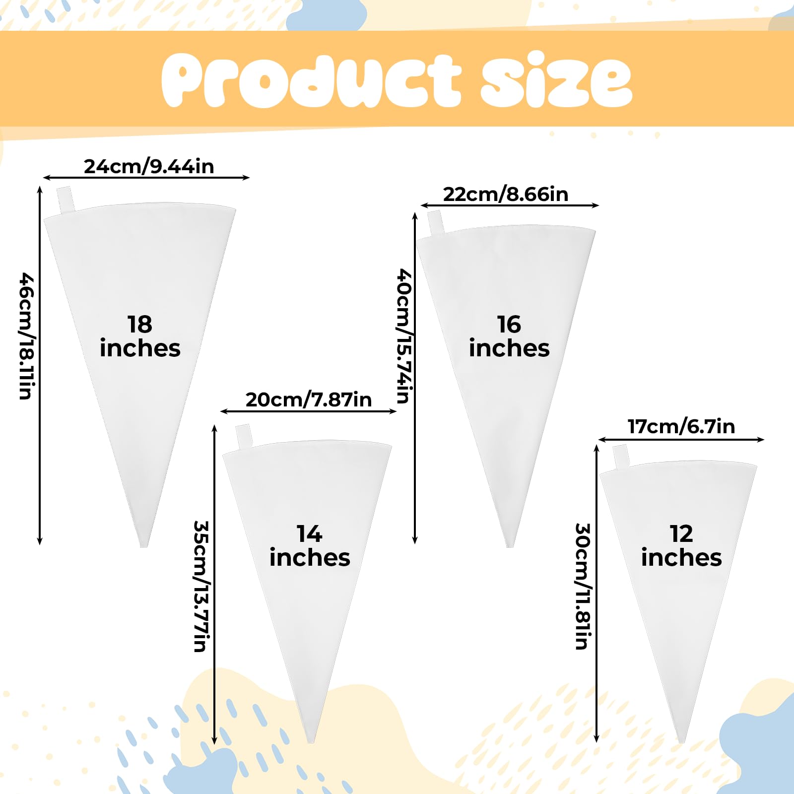 4Pack Cloth Piping Bags Canvas Pastry Bags Fabric Icing Bag 12/14/16/18 inch Reusable White Tipless Decorating Bag for Baking Bakery Bages for Cake