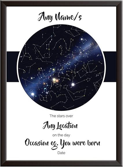 Sky On The Day You Were Born Personalised Scene Sky/Star Map Print Wall Art Poster. Unique Gift Idea For  Birth, Christening, Mothers Day, Fathers Day. Night Sky At An Exact Moment  - Any Location. Framed Picture/Print Only : Amazon.co.uk: