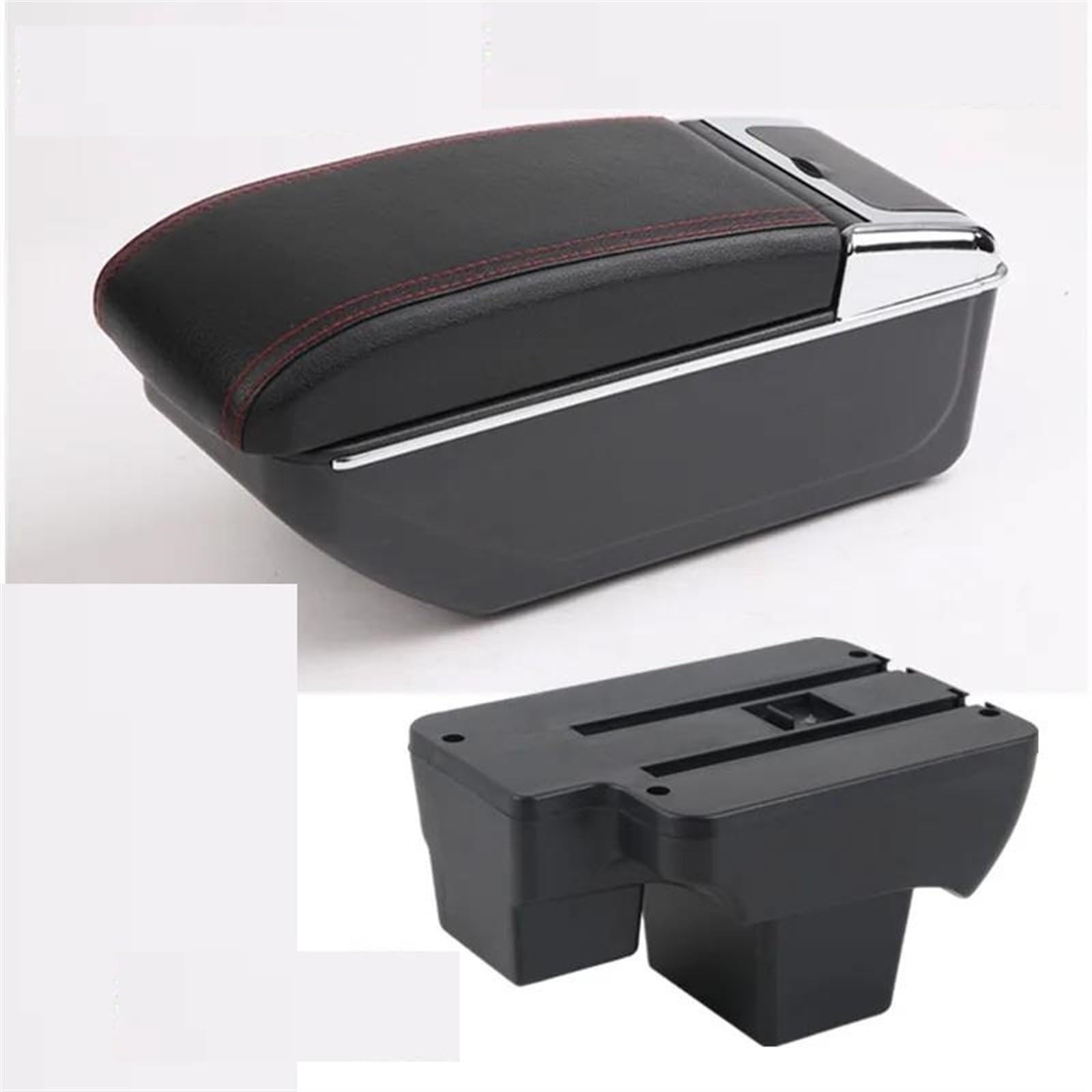 NOHEEU Car Armrest Box Dedicated Retrofit 2019-2024 Storage Parts Accessories For Polo(B1 style red line)