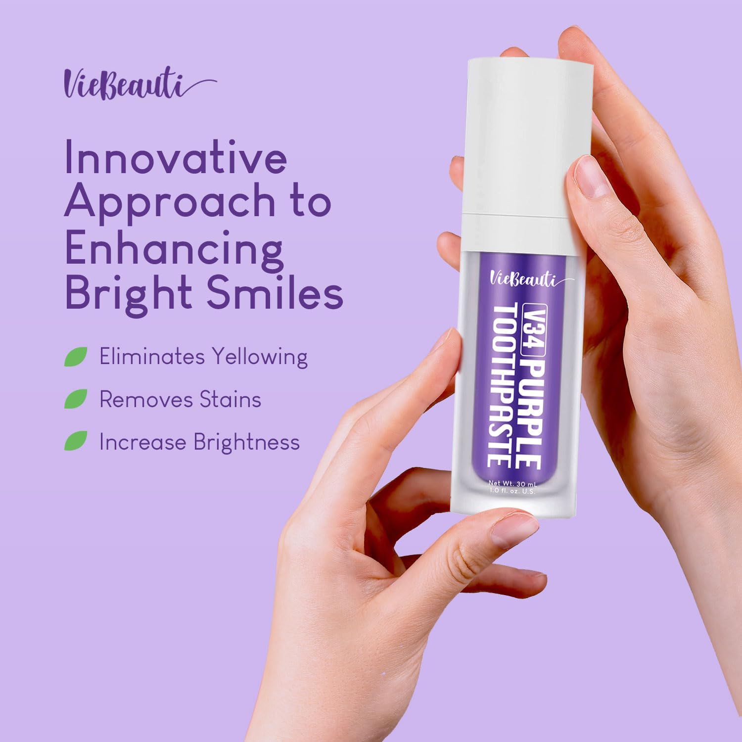 Viebeauti Purple Toothpaste for Teeth Whitening: Purple Whitening Toothpaste for Adults, Color Corrector Purple Toothpaste, Effective Tooth Stain Removal, Teeth Whitening Booster (1fl oz/30 ml)