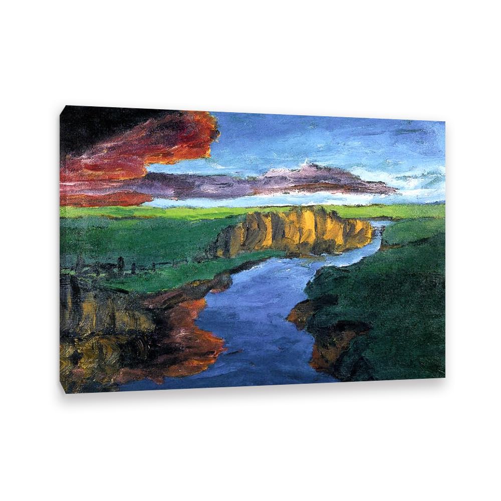 RXNHGJDS Emil Nolde Seascape Canvas Wall Art Landscape with Brook Expressionist Abstract Ocean Poster Emil Nolde Artwork Wall Decor for Living Room Bedroom Office Home Decor85x60cm(33x24in) Frame
