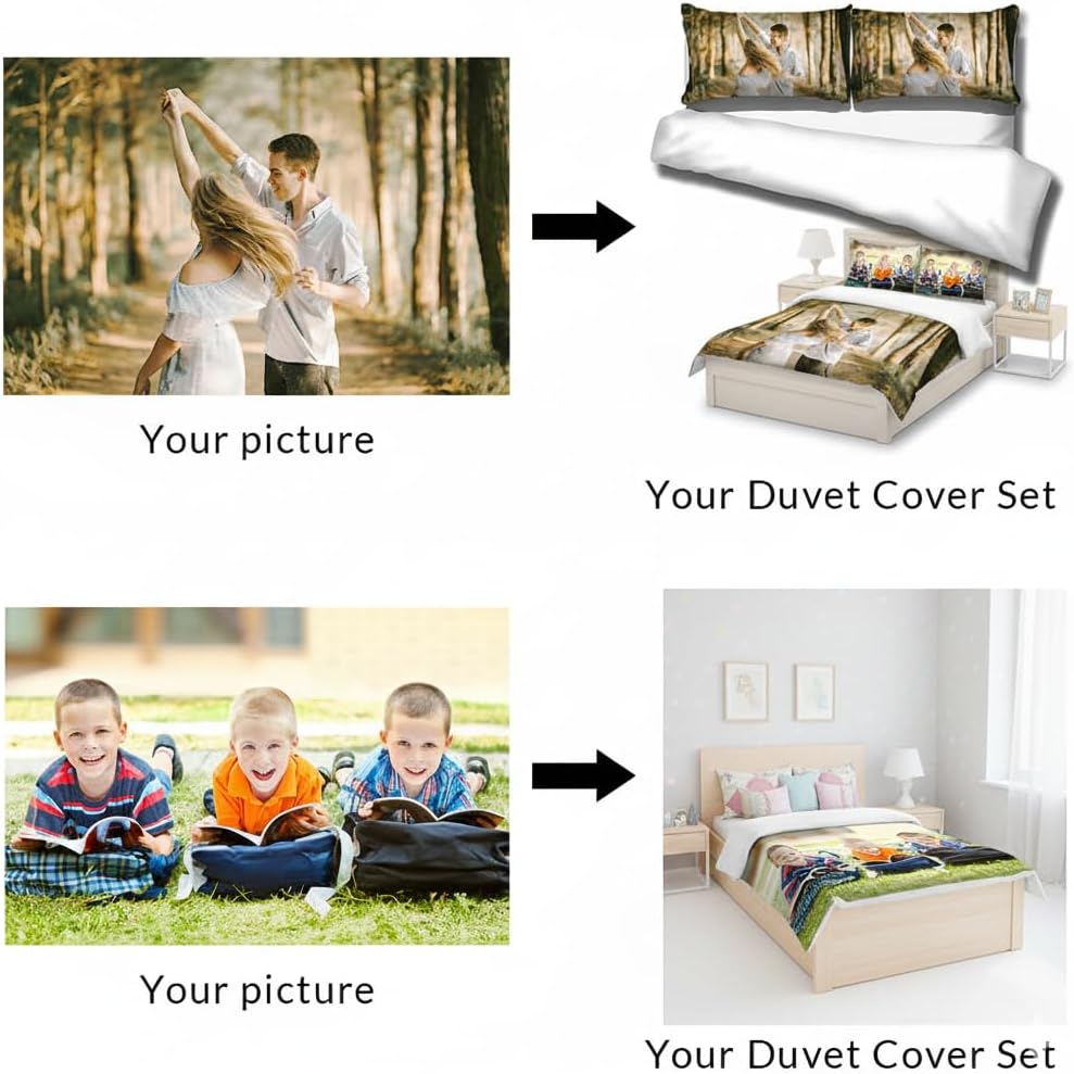 Personalized Photo Bedding for Family, Cutom Duvet Cover Sets from Picture Kids & Couples with Zipper Closure (Queen: 90"x90"(229x229cm))
