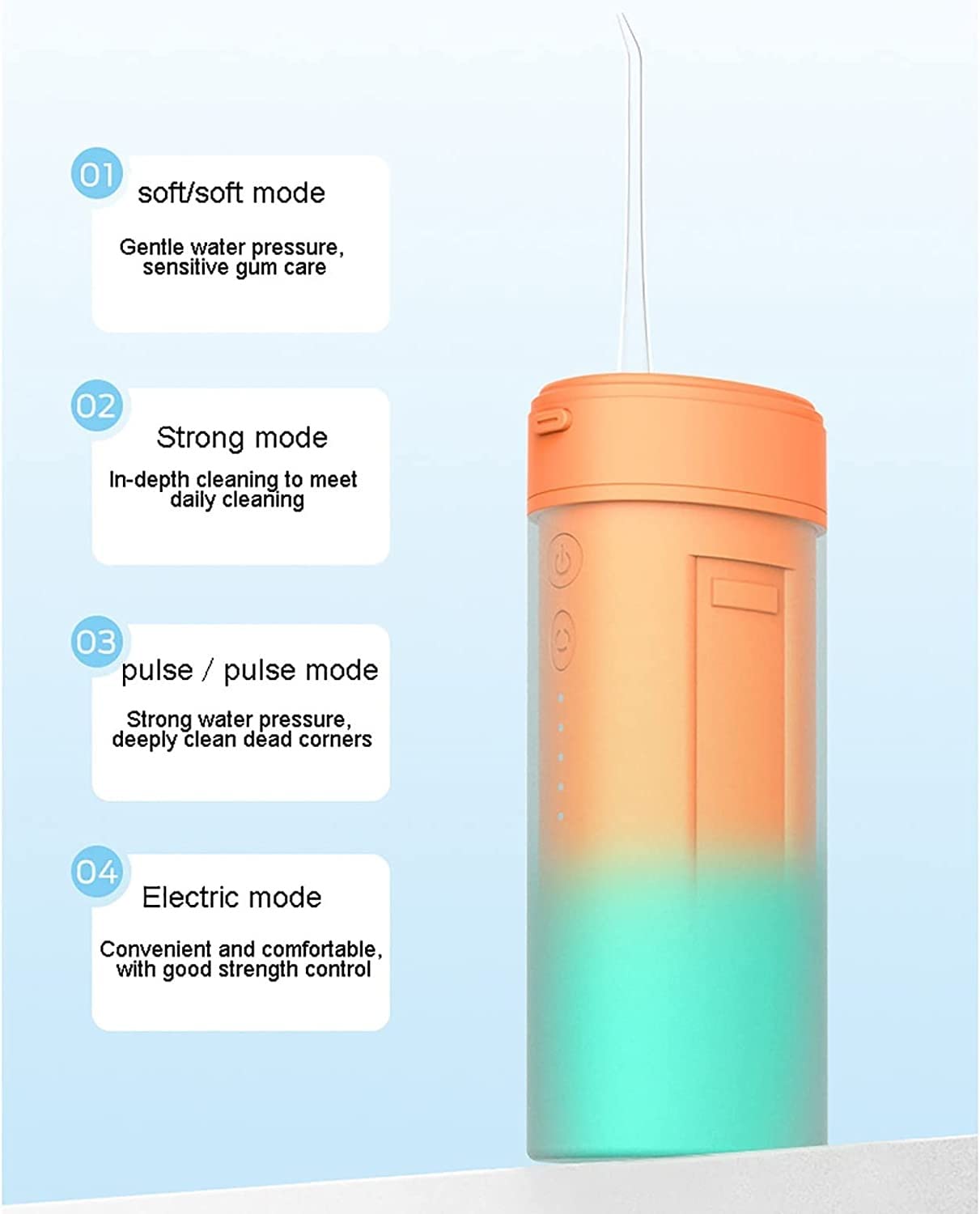 GeRRiT Riego oral dental inalámbrico portátil con 220 Ml Tanque y 4 boquillas, batería de 1800 mAh, 360 ° de dientes de blanqueo de limpieza de profundidad, IPX7 Uso de agua de agua impermeable, uso r