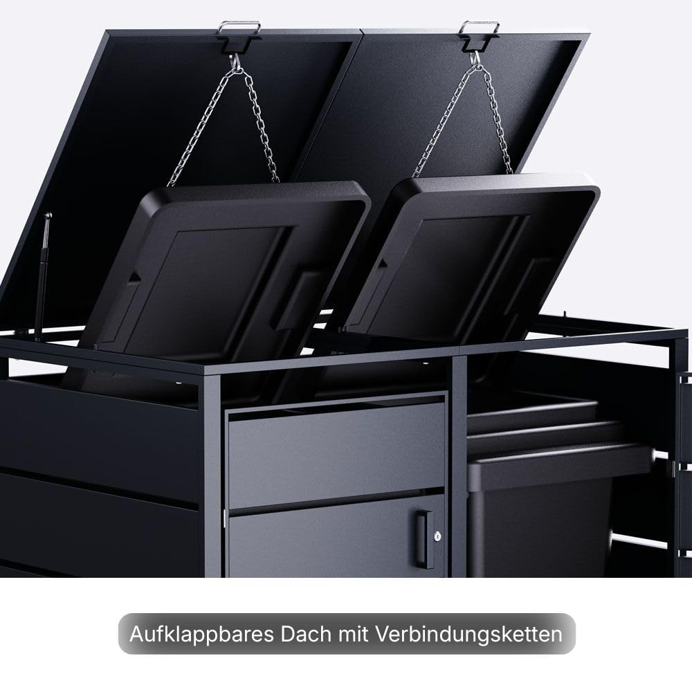 RS Trade Mülltonnenbox 2er Anthrazit für 120L & 240L Mülltonnen, abschließbares wetterfestes Mülltonnenhaus, robuste Mülltonnenverkleidung mit 2 Türen, Müllcontainer Verkleidung, witterungsbeständig