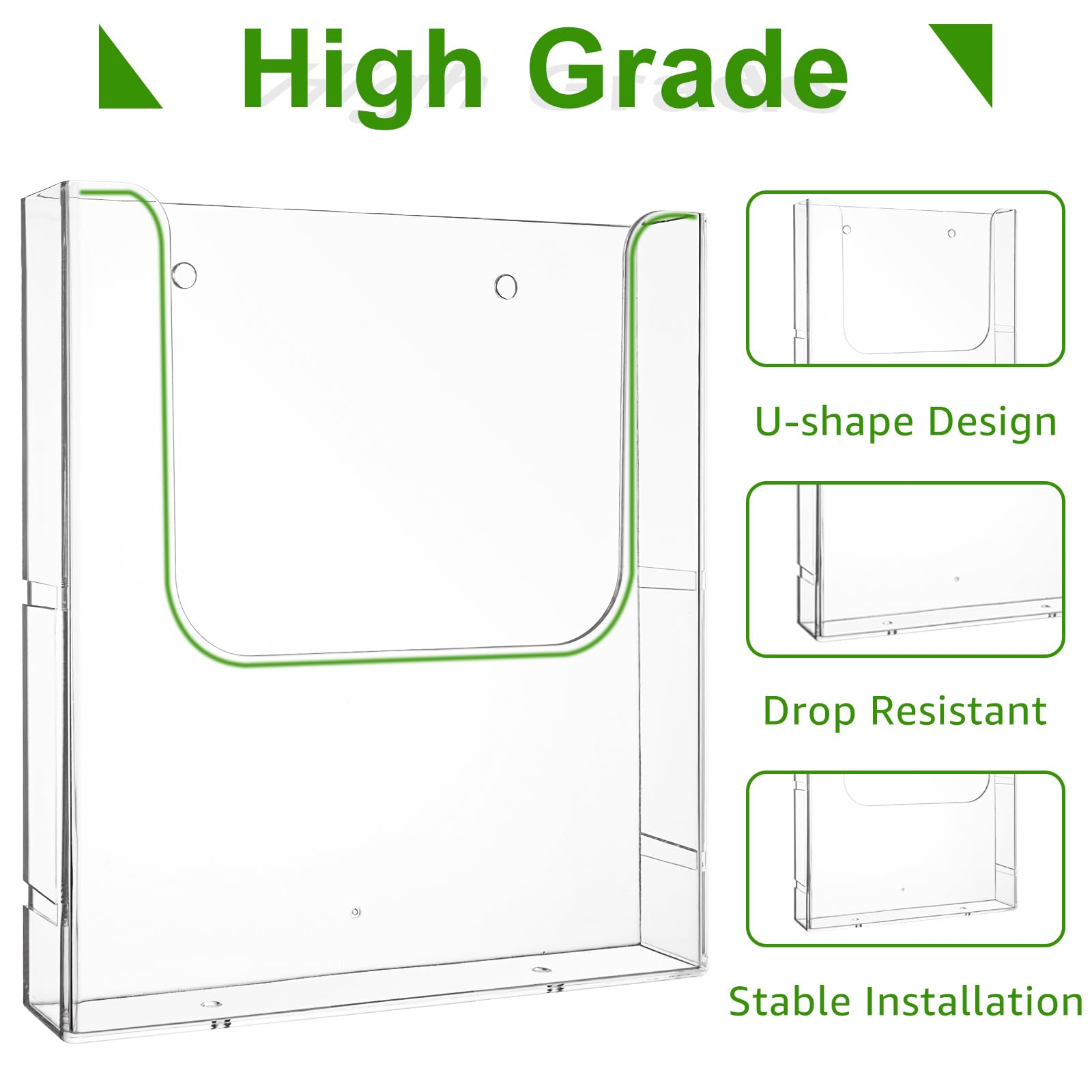 ZOFUN - 4 soportes de pared A4 para folletos, soportes planos transparentes para documentos con 8 tornillos y tubos de expansión, estantes acrílicos montados en la pared para revistas de restaurante,