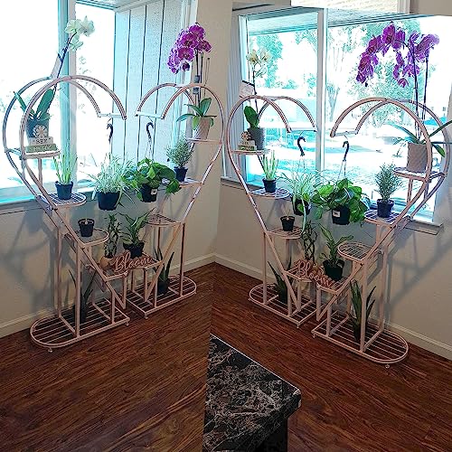Coutinfly Heart Shaped Plant Stands Outdoor, Pink Large Metal Plant Stand Indoor With Rack, 10 Tiered Tall Flower Stand Plant Shelves For Patio Lawn Garden Balcony Corner Plant Display(2 Pack) #TOP2