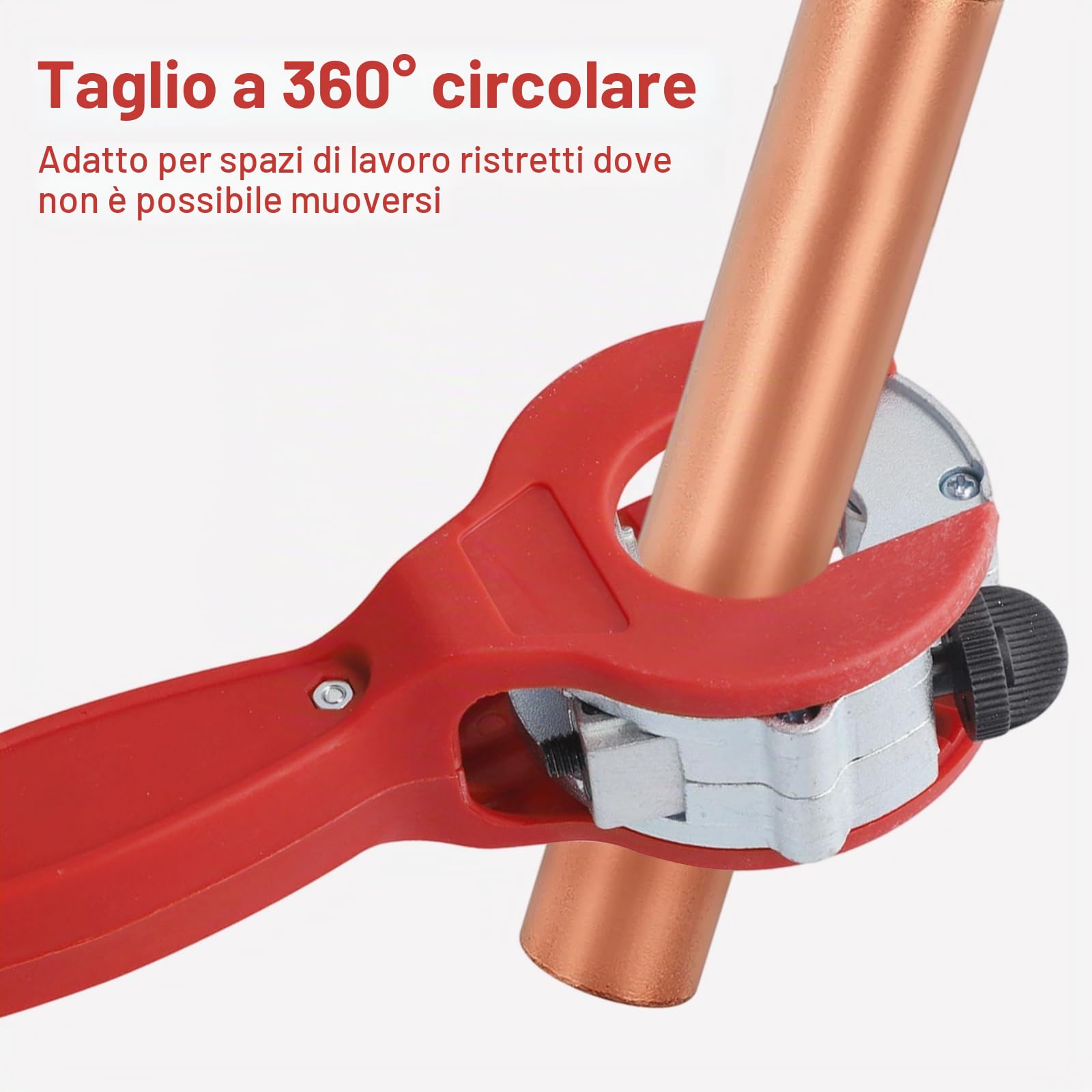 Tagliatubi a cricchetto per tubi 8-29 mm, acciaio inossidabile, rame, alluminio, rosso