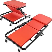 AUTOFU Folding Mechanics Car Creeper, 36 inch Heavy Duty Convertible Stool Crawler Board with Six 360° Rotatable Wheels, 2-In-1 Folding Car Creeper Workshop Garage, Max Load 150KG, Red