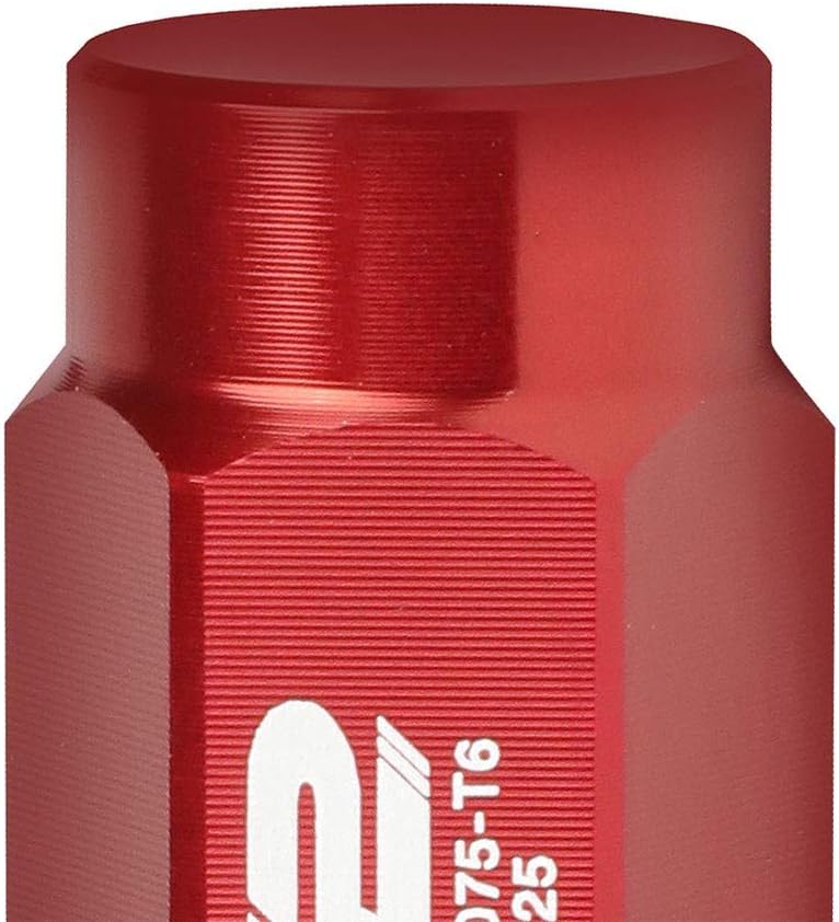 J2 Engineering T7-018 Close End Acorn Tuner Lug Nuts 20PC Set M12 x 1.25 Conical Seat (Red Anodized 7075 Forged Aluminum)