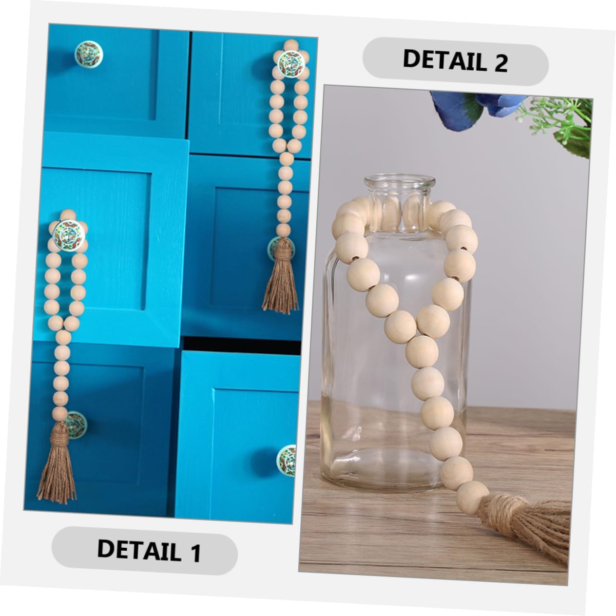 6pcs Wood Bead Garland Tassel Rustic Farmhouse Decoration for Wall Hanging Beaded String Accent for Home Decor Quality Wood Beads and Tassels