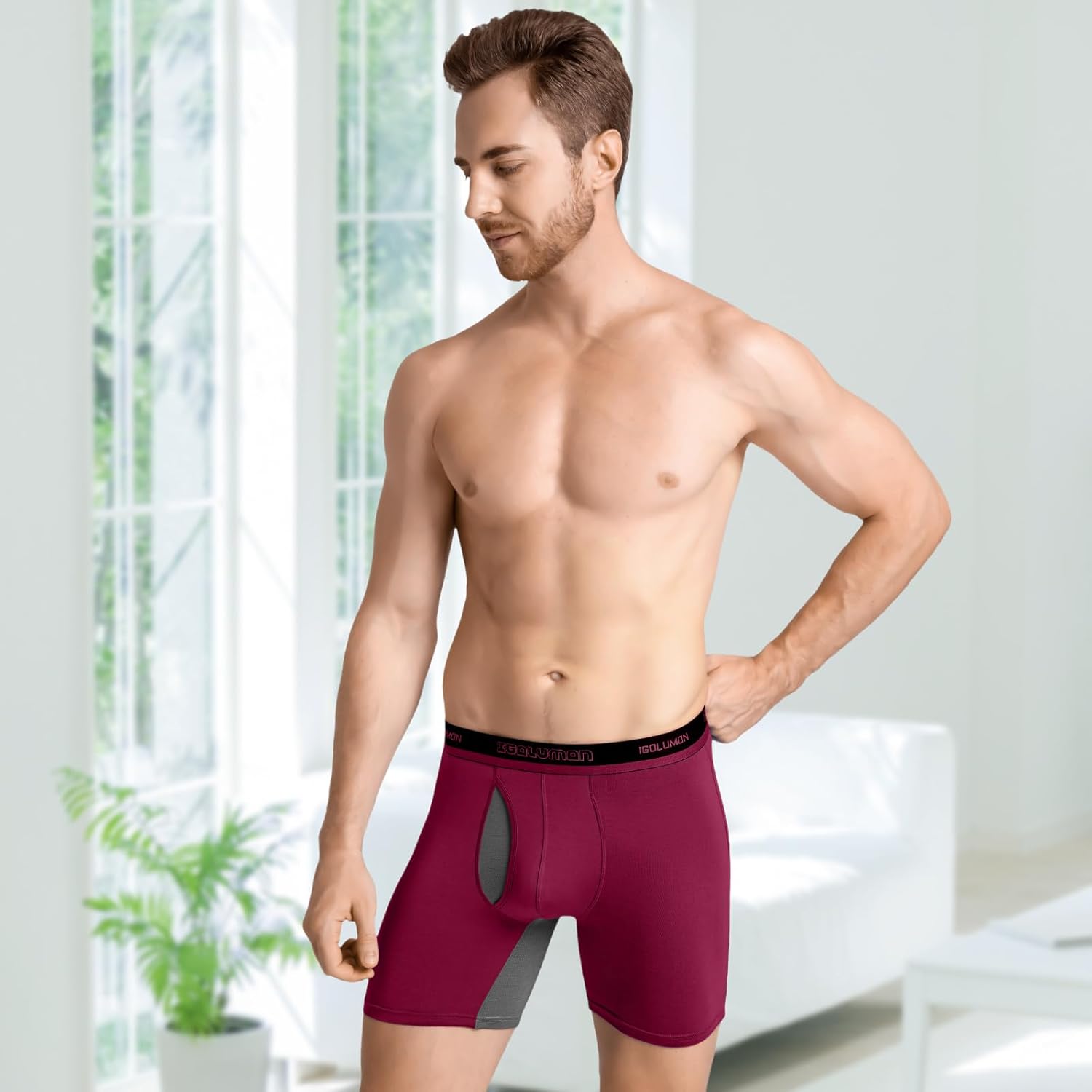 IGOLUMON Men's Underwear Bamboo Rayon Breathable Boxer Briefs with Fly Moisture-Wicking Lightweight Underwear, 6 pack - Image 2