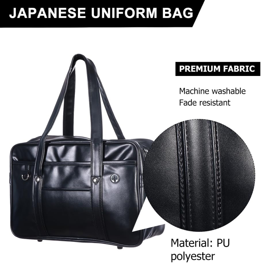 Mikikit Japanese School Bag for Women and Men - Waterproof Pu One-Shoulder Handbag Tote with Large Capacity - Uniform Shoulder Briefcase for Commuting and Laptop Carry - Image 5