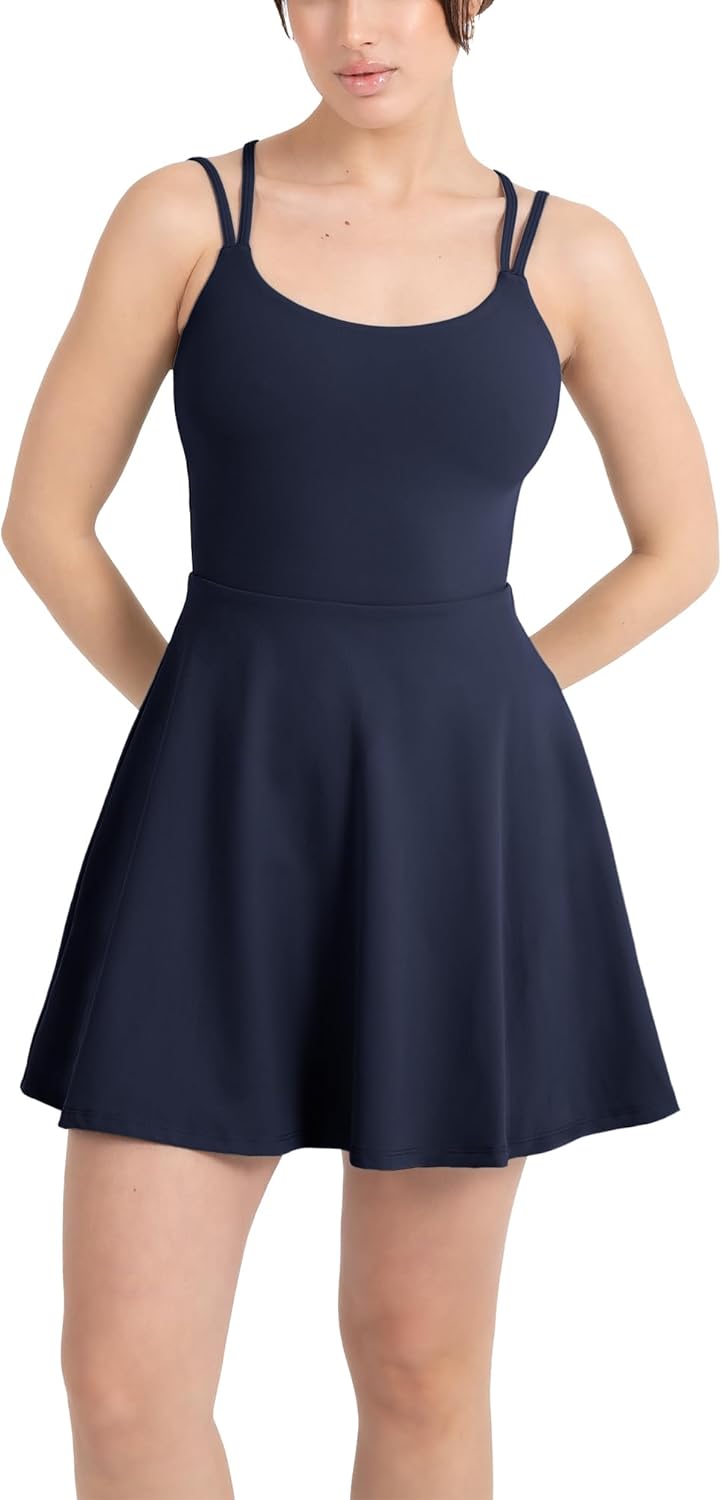 YITTY Active Women's Ultraluxe Strappy Tennis Dress with Built in Short, Athleisure, 4-Way-Stretch