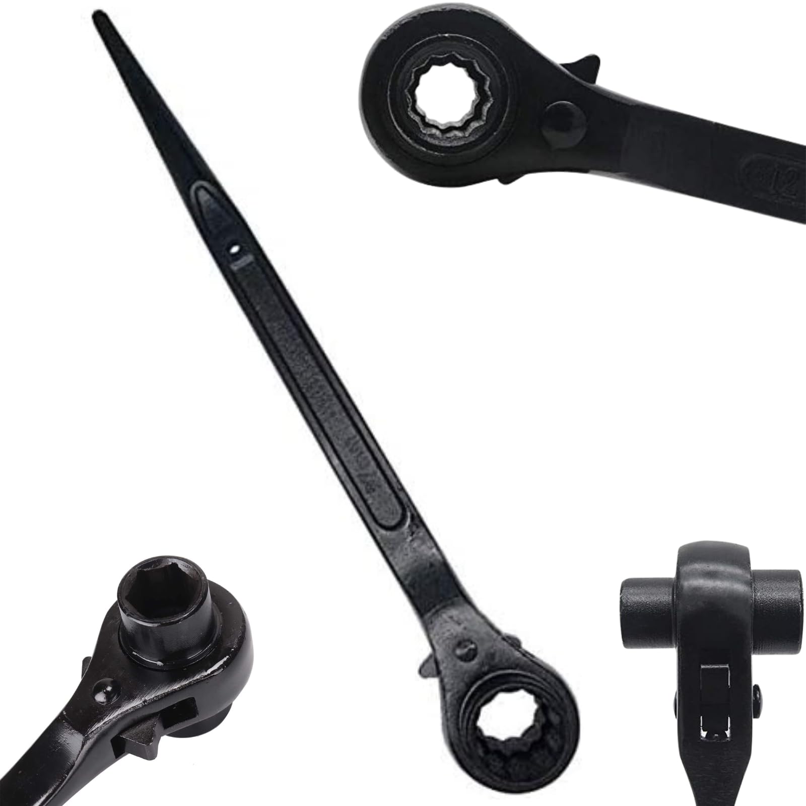 Boxonly 19 x 24mm Ratchet Podger Spanner, Black Chrome Vanadium Scaffold Wrench with Quick Release