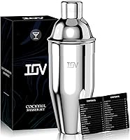 IOV 24 oz Cocktail Shaker with Built-in Strainer - Professional Stainless Steel Martini Margarita Mixer & 28 Recipe Guide, Bartender Gift Kit