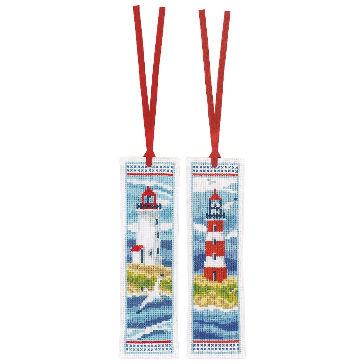 Vervaco Bookmark Cross Stitch Embroidery Kits Counted Cross Stitch Set Lighthouses Set of 2 DIY Set Adult Embroidery Reading Accessories Gift Counted Pattern Pack Approx. 6 x 20 cm Embroidery Kit for