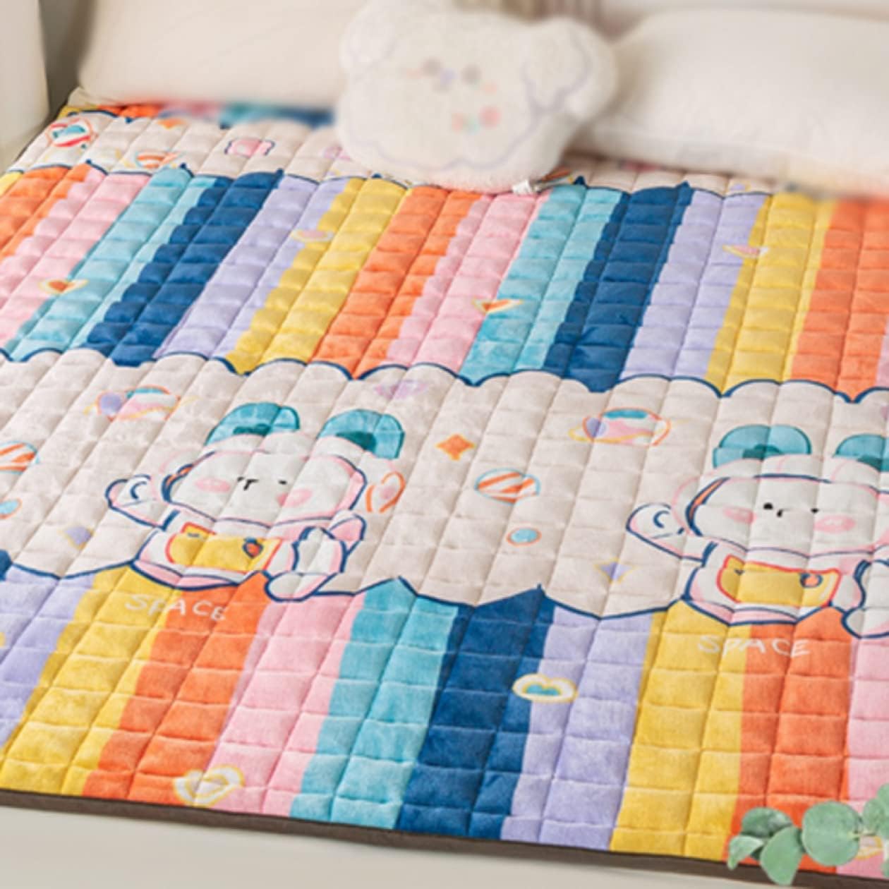 Bed Pad with Elastic on All Four Corners Fluffy Single Washable Moisture Absorbing Quick Drying All Season Bed Pad Mattress Pad Futon Pad (Green w 120 x 200 cm)