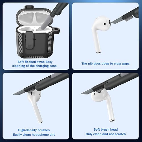Miniatura 7 de RFUNGUANGO Funda para AirPod de 2 generación con kit de limpieza, armadura protectora de carcasa dura militar con bloqueo para funda de carga de