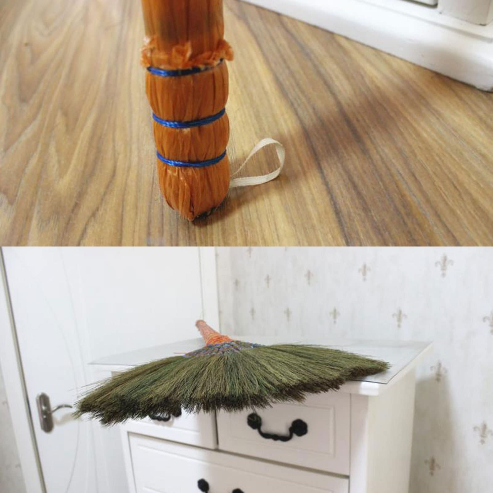 Handgewebter Strohbesen mit langem Stiel - Besen mit natürlichen weichen Borsten - 35-Zoll-Reinigungsbesen für den Einsatz im Büro, Zuhause, Küche, Lobby, Boden, 2er-Pack