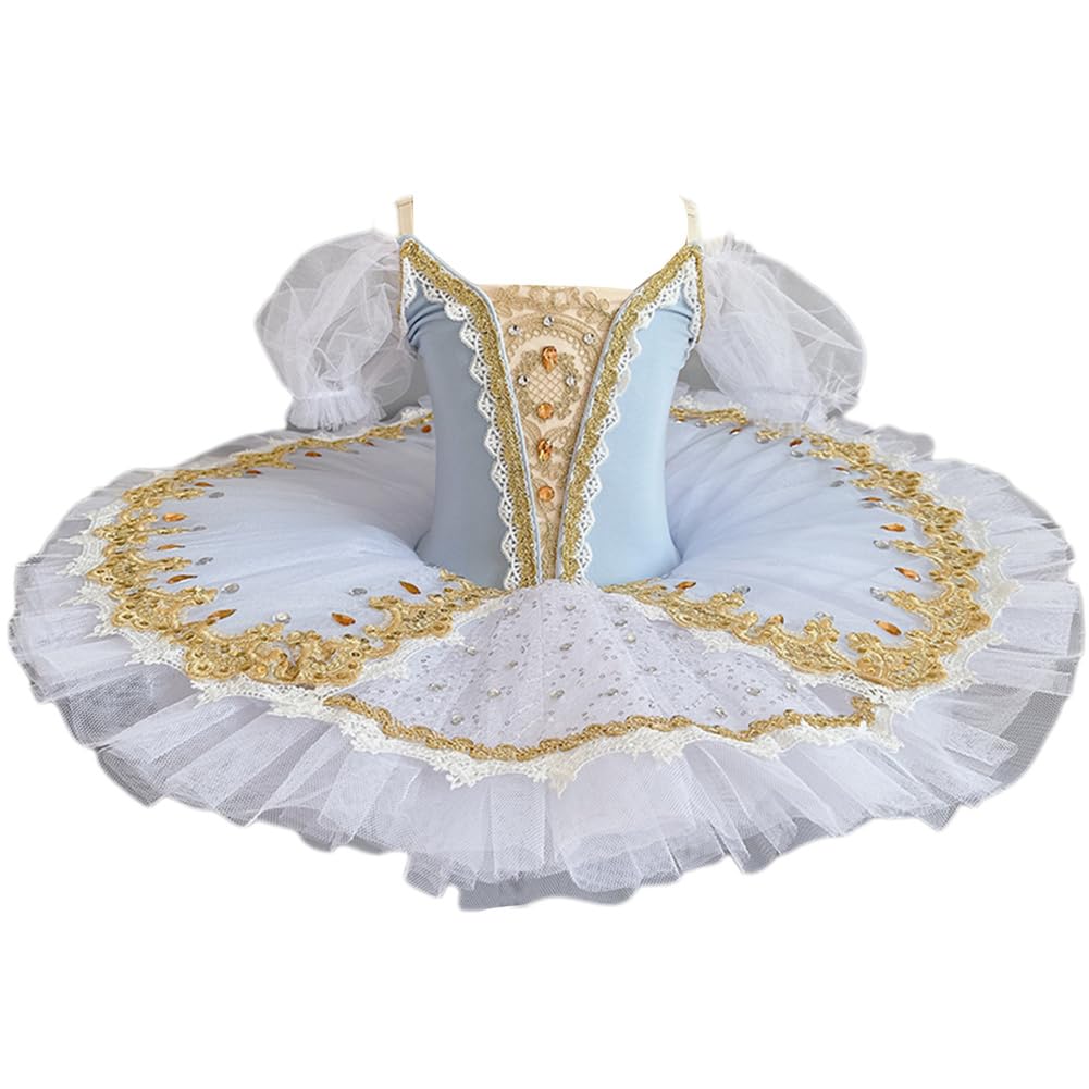Strass Paillettes Body tutù Balletto Vestito per Bambini Ragazze Pattinaggio Ginnastica Dancewear Maniche Arruffate Tulle Gonna Swan Dance Performance Ballroom Costume