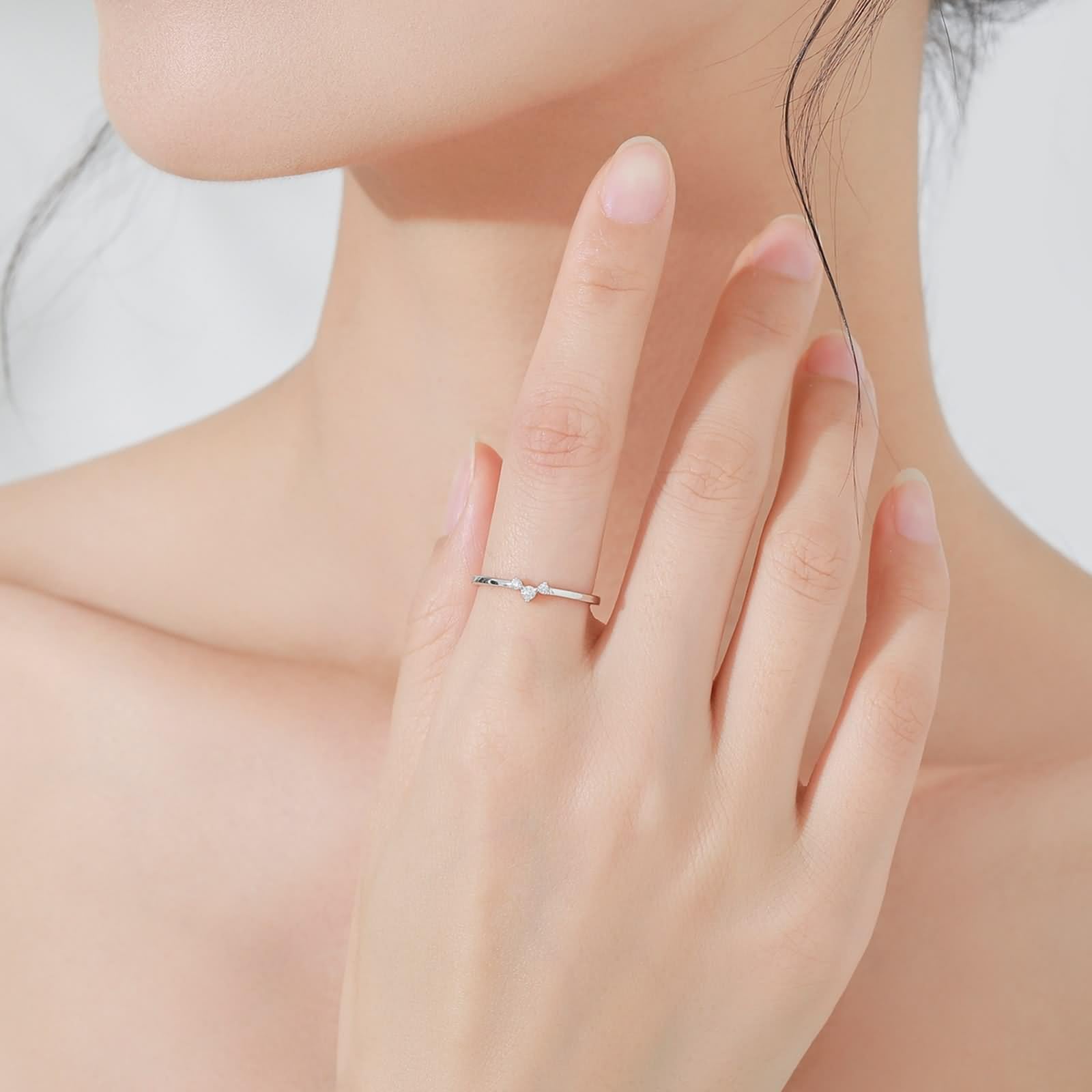 Anillos de boda, Anillos Mujer Apilable Simple Delgado Redondo Diamante 18K Oro Blanco Tamaño 53 (16,9)