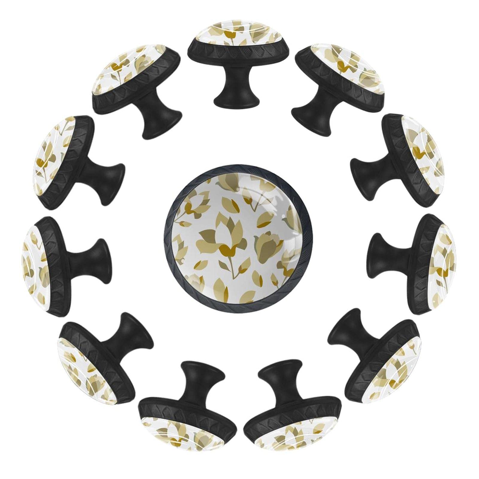 Lot de 12 boutons de tiroir ronds de 35 mm avec motif de fleurs blanches