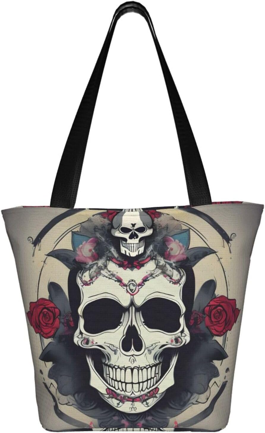 Skull Yoga Print Comfortable Summer Shoulder Bag Canvas Tote Travel Beach Hiking Shopping Weekend