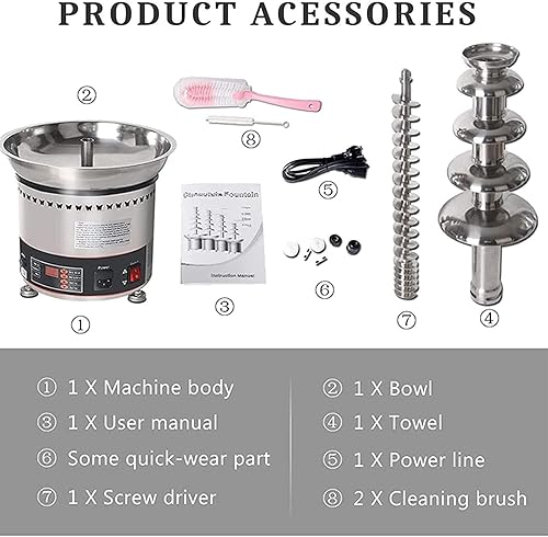 Miniatura 7 de Fuente de chocolate de 4567 niveles, máquina de fuente de fondue de chocolate de acero inoxidable comercial para fiestas, bodas, restaurantes,