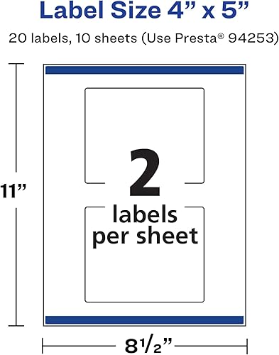 Miniatura 5 de Avery Etiquetas rectangulares duraderas e impermeables con alimentación segura, 4 x 5 pulgadas, 20 etiquetas impermeables resistentes al aceite y al