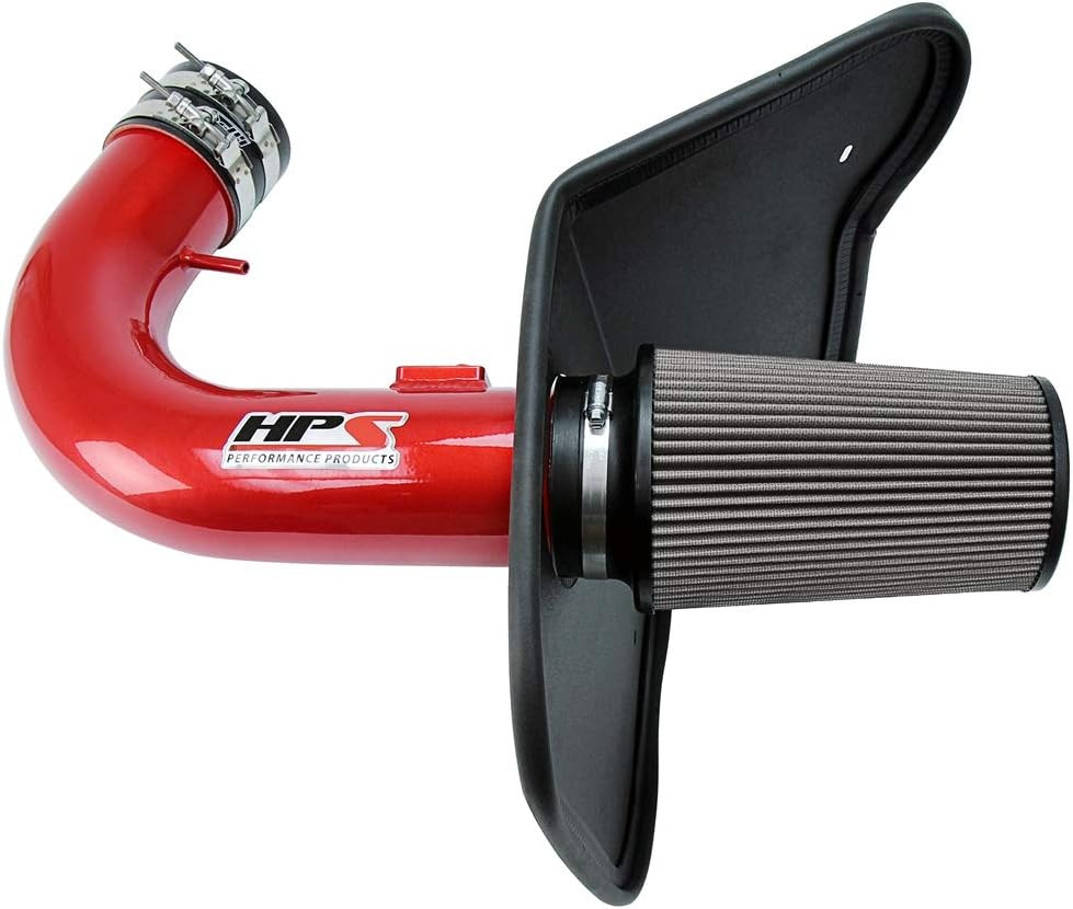 HPS Performance Red Shortram Air Intake Kit + Heat Shield Cool Ram Compatible for 2010-2015 Chevy Camaro SS 6.2L V8, 827-607R