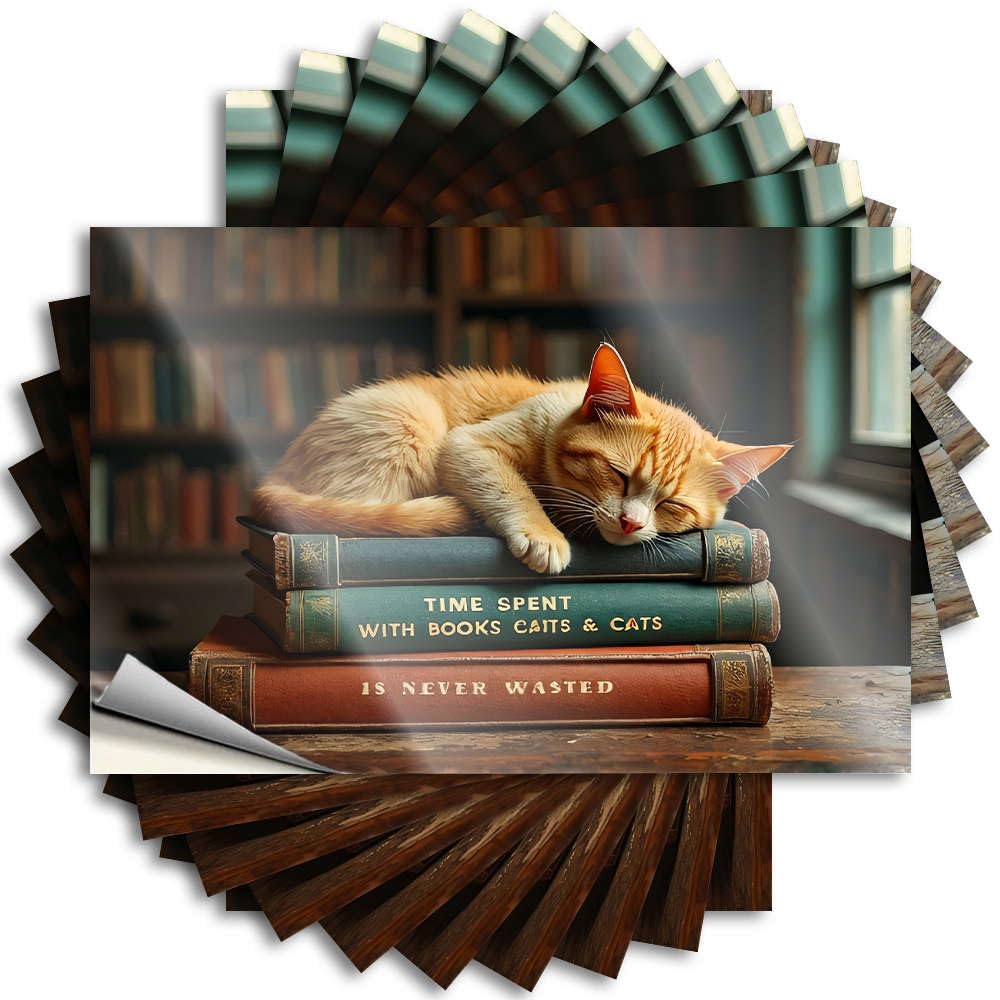 Time Spent with Books, Cats & Cats is Never Wasted. Encouraging Bath Decor - Funny Sticker Bumper Removable Vinyl Decal(8X12CM)