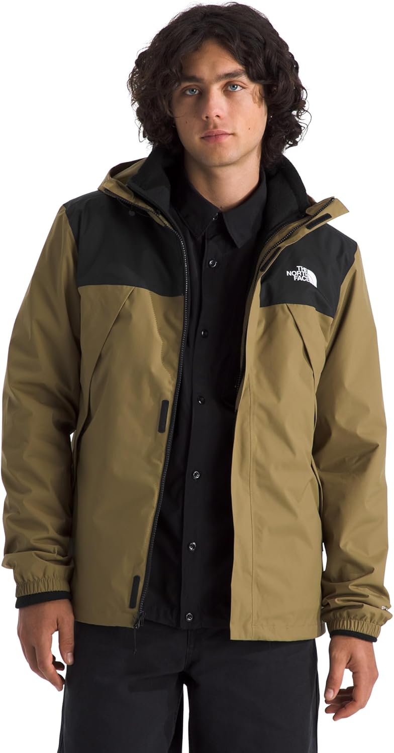 The North Face Men's Antora Triclimate Jacket - Waterproof Shell, Warm Inner Fleece Layer, Adjustable Hood with Drawcord, Cedar/TNF Black, Medium
