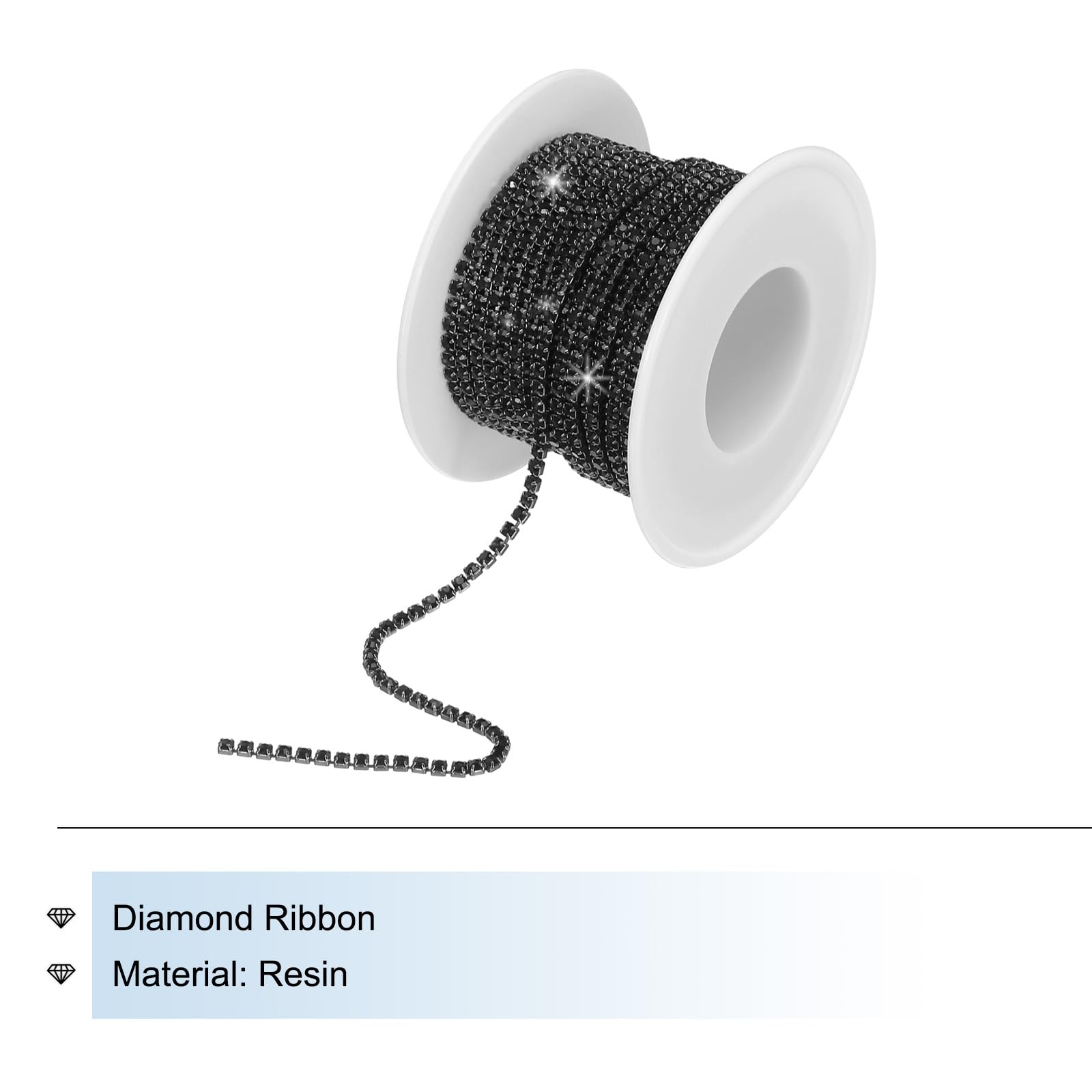 QUARKZMAN 10 Iarde 2mm Cristallo Strass Diamante Chiudi Catena Rifinitura Artiglio Coppa Catena per Cucito, Artigianato, Fai-da-Te Gioielli Matrimonio Decorazioni Nero Gemme Nero Base